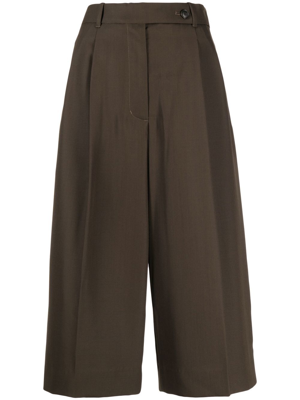 Belted pleated cropped trousers - Green