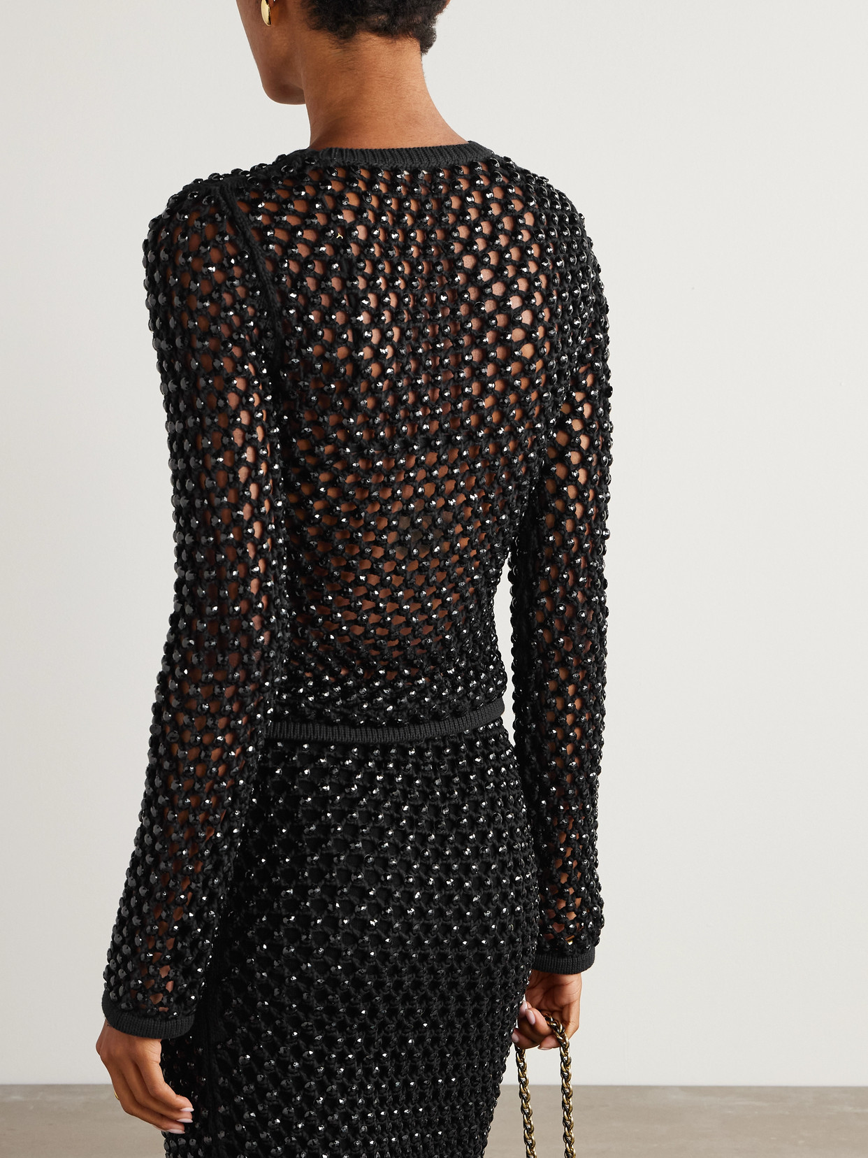 Enid Crystal-embellished Crocheted Cotton-blend Top - Black