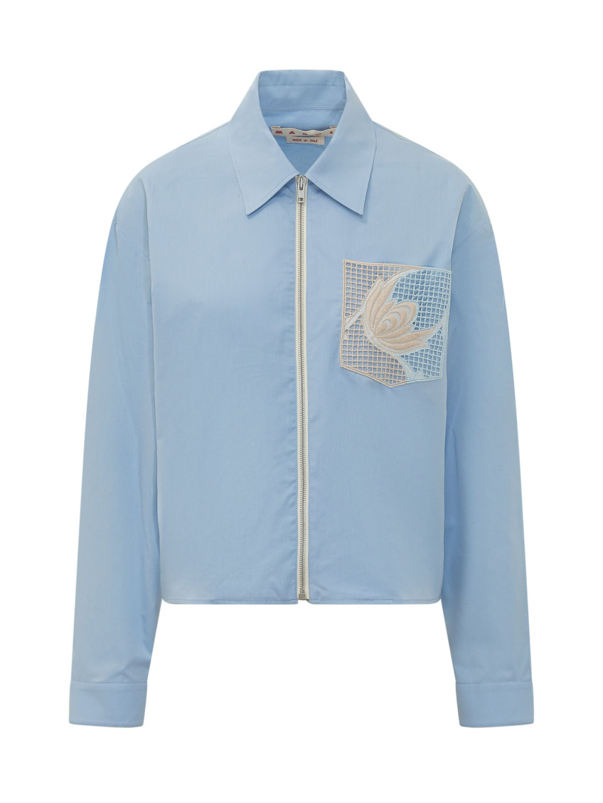 Blue Embroidered Oversized Shirt
