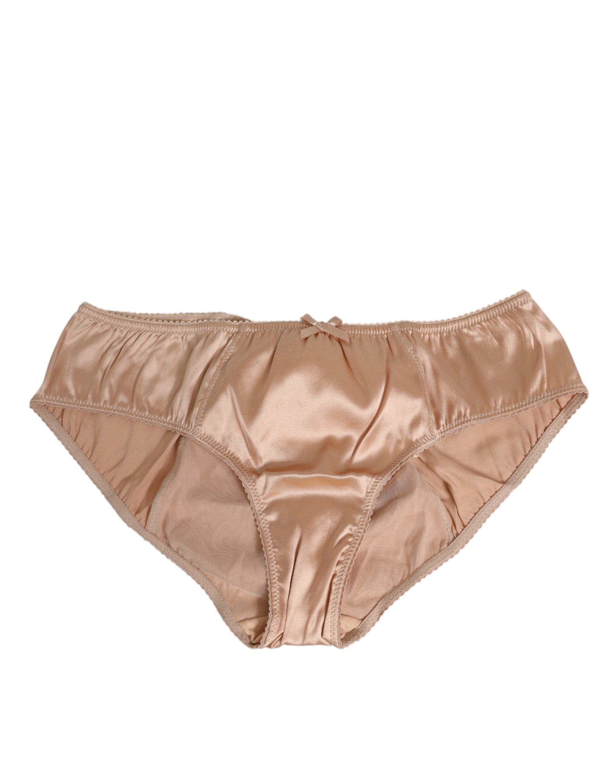 Nude Beige Silk Satin Bow Lace Trim Underwear Clothing