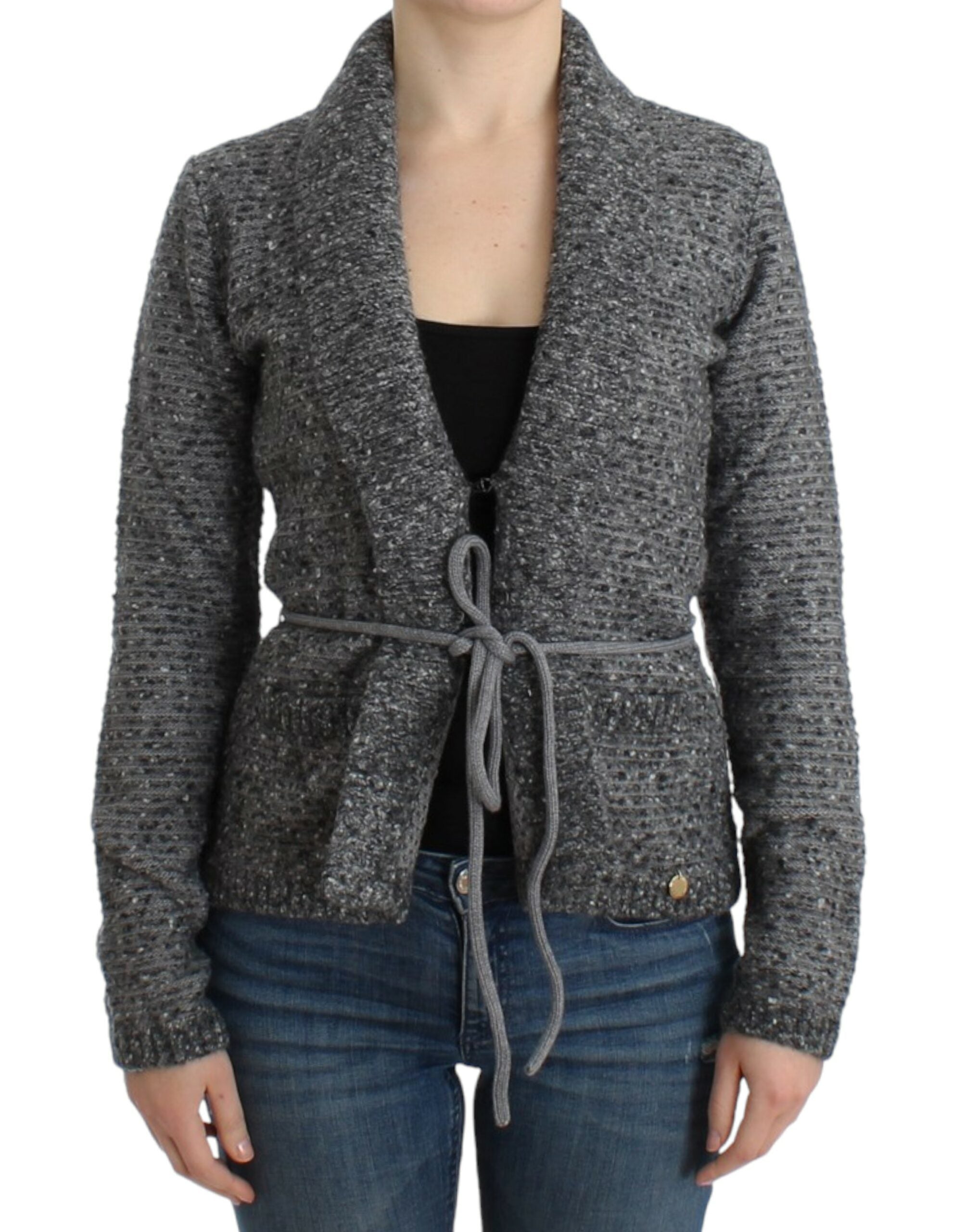 Virgin Wool Blend Knit Cardigan — Gray