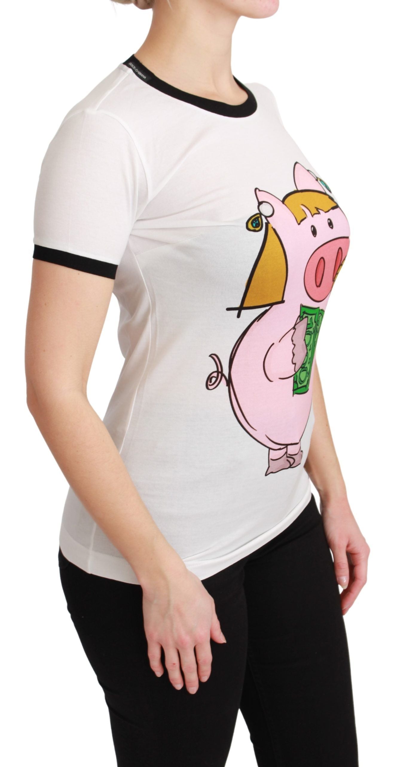 Graphic Pig Motif T-Shirt — White