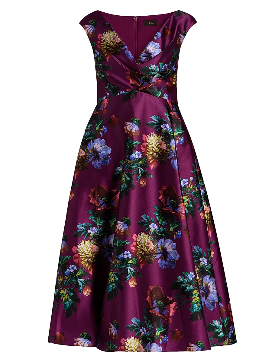 Women's Kadence Floral V-Neck Midi-Dress - Sangria Poppy Stripe