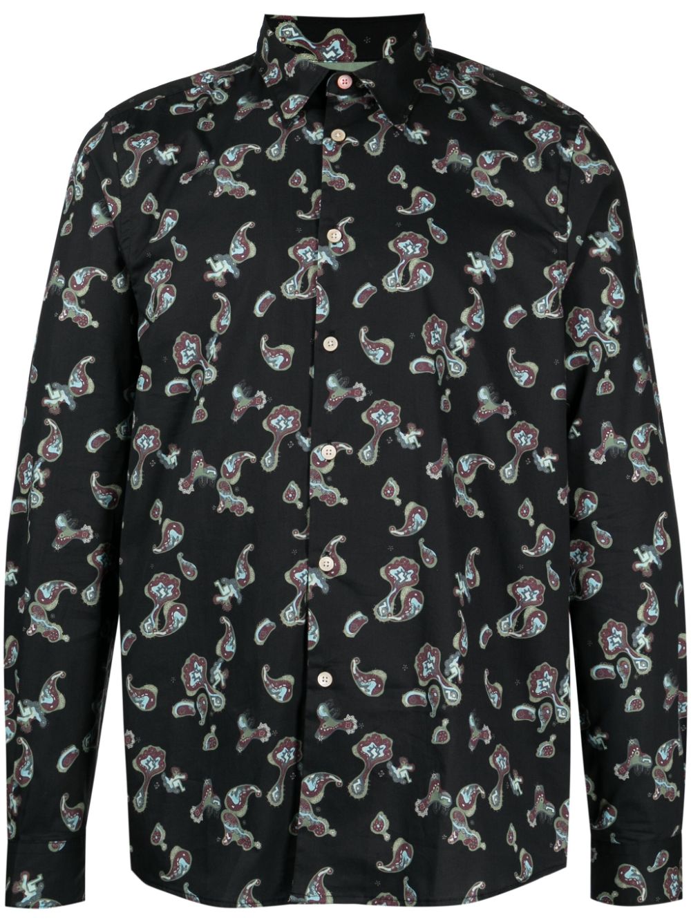 Paisley-print organic cotton shirt - Black