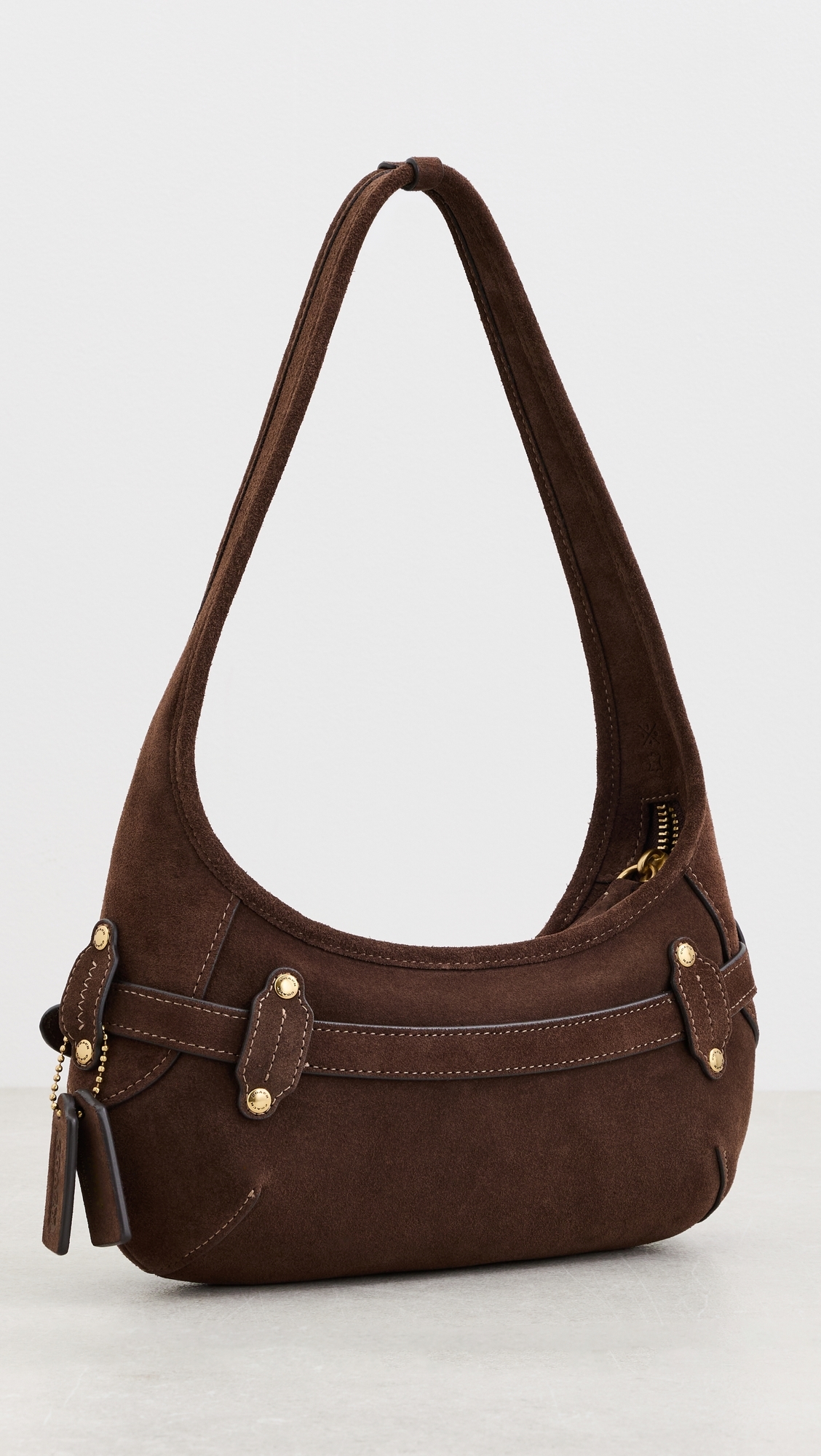 Belted Ergo Suede Shoulder Bag 26 Dark Chocolate One Size