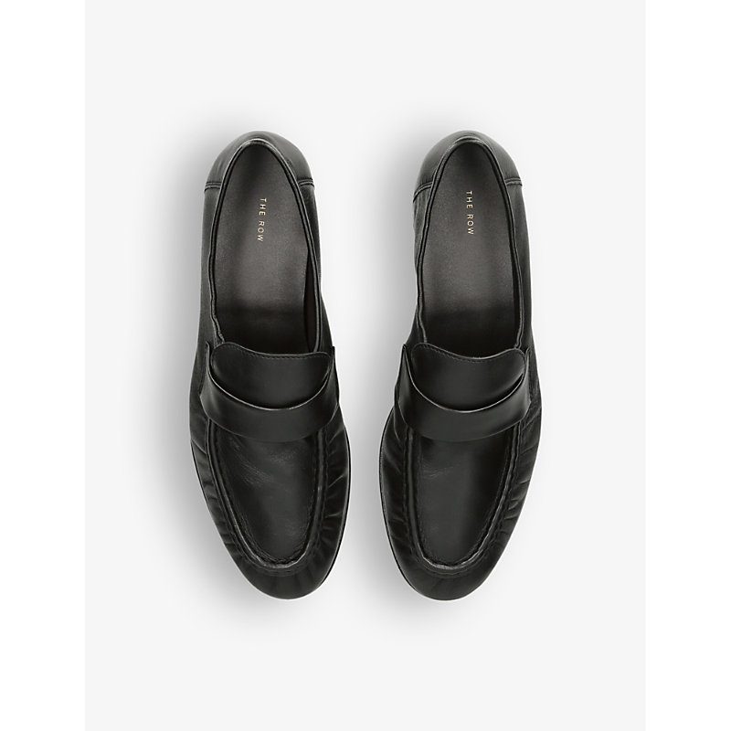 Womens Black Gathered Leather Loafers