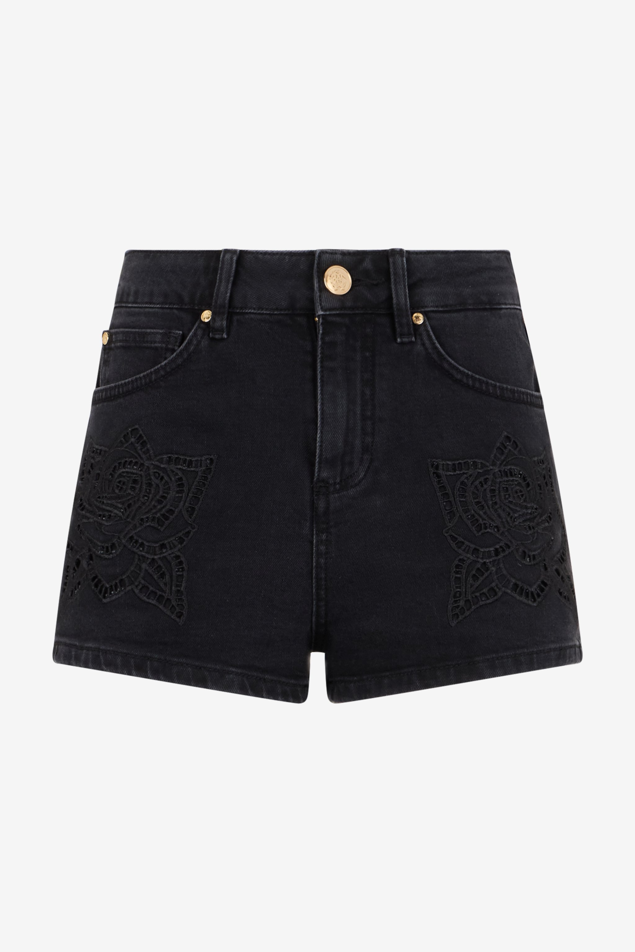 Jeans Shorts Black With Rose Embroidery