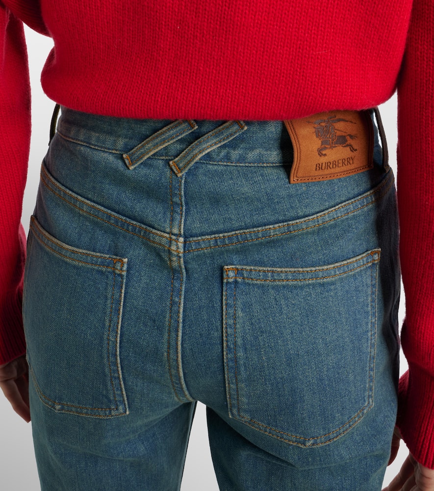 Check flared jeans