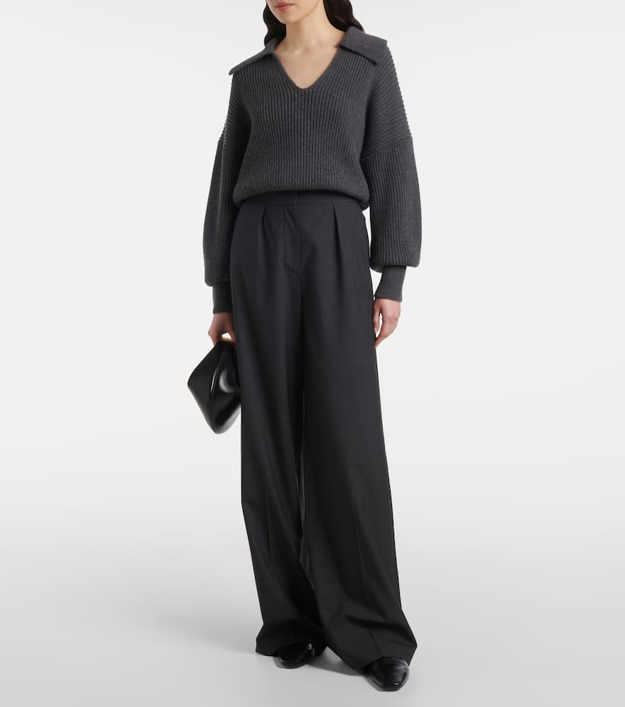Ribbed-knit wool-blend polo sweater