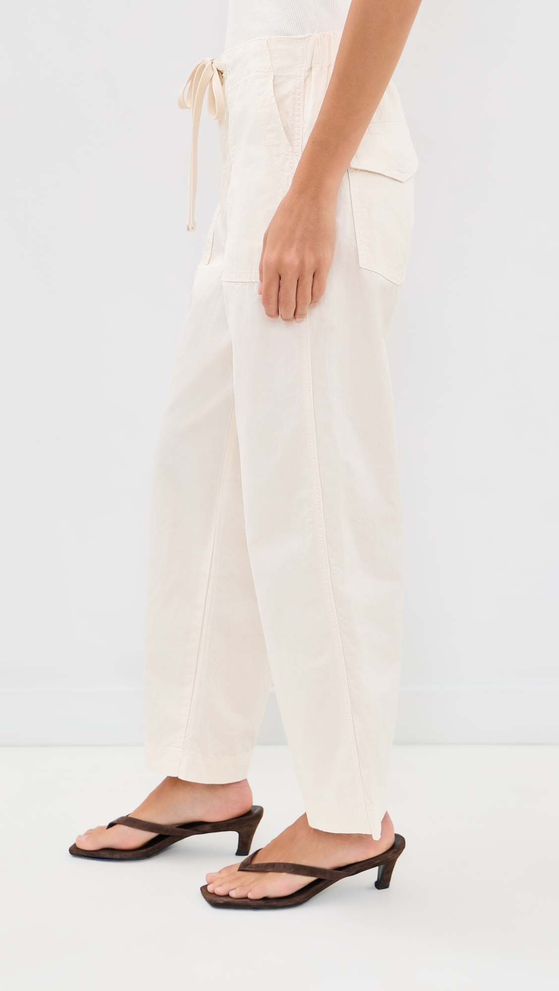 Easy Drawstring Slouch Crop Trousers Bone