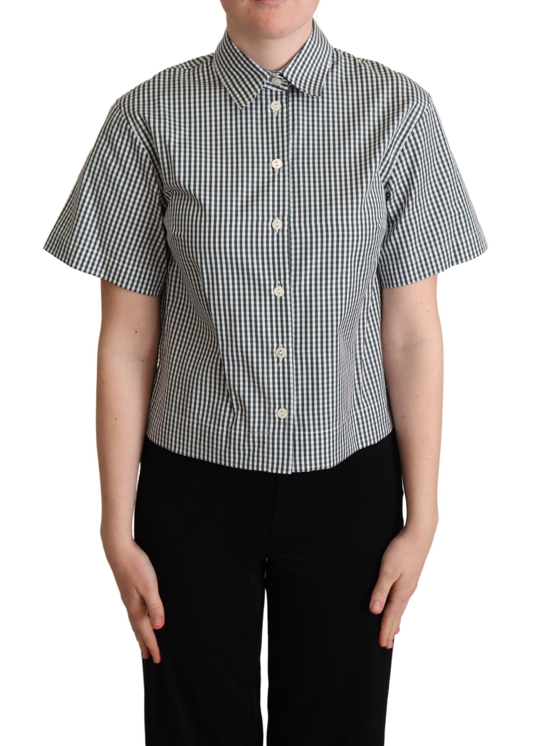 White Green Cotton Checkered Shirt — Green