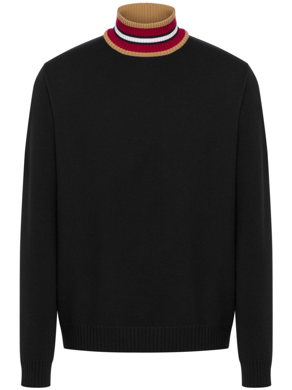 Striped-neck virgin-wool jumper - Black