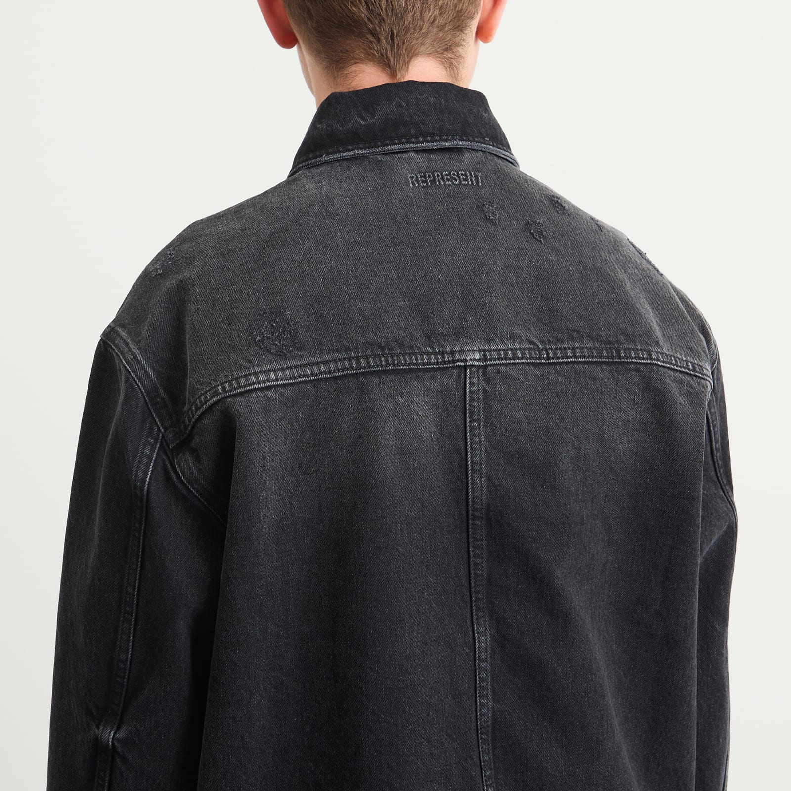 Men's Collared Denim Jacket Aged Black