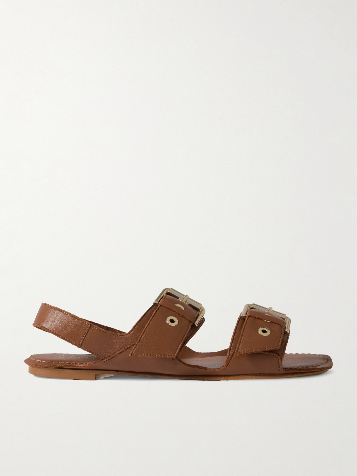 The Double Buckle Leather Sandals - Brown