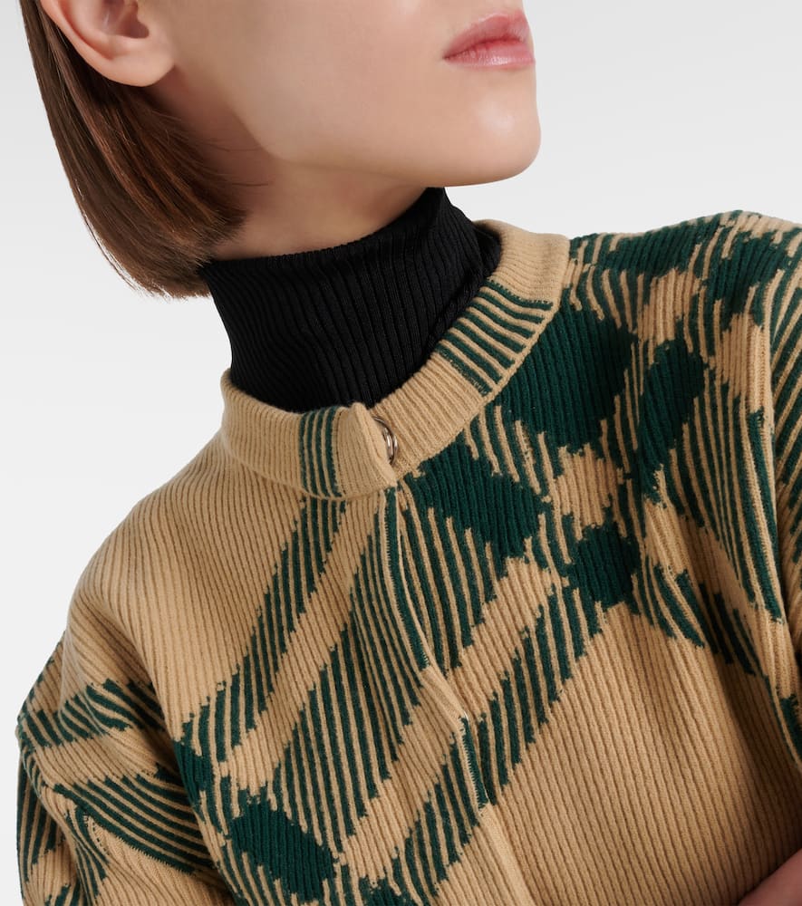 Check wool-blend cardigan