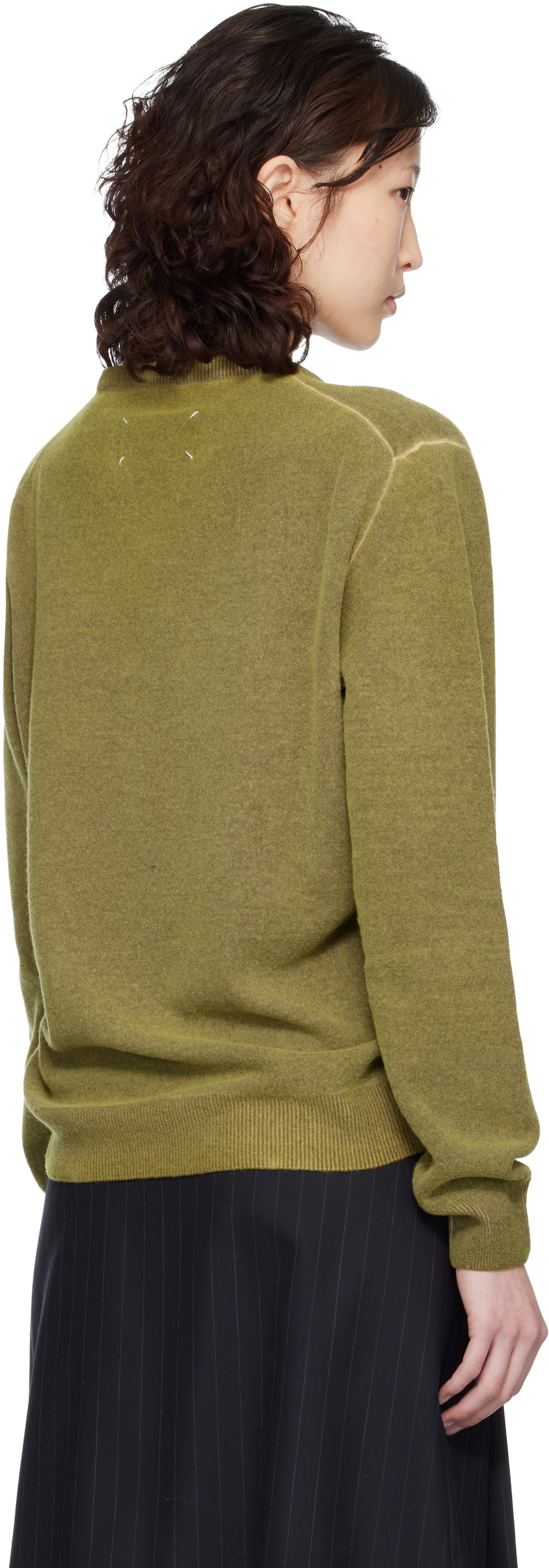 Green Virgin Wool V-Neck Sweater