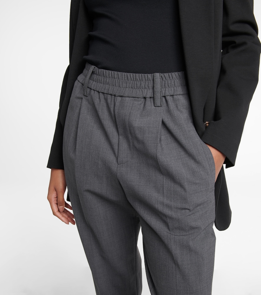 High-rise tapered wool-blend pants