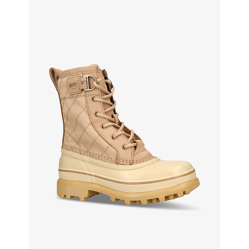 Womens Beige Comb Caribou Logo-print Woven Ankle Boots