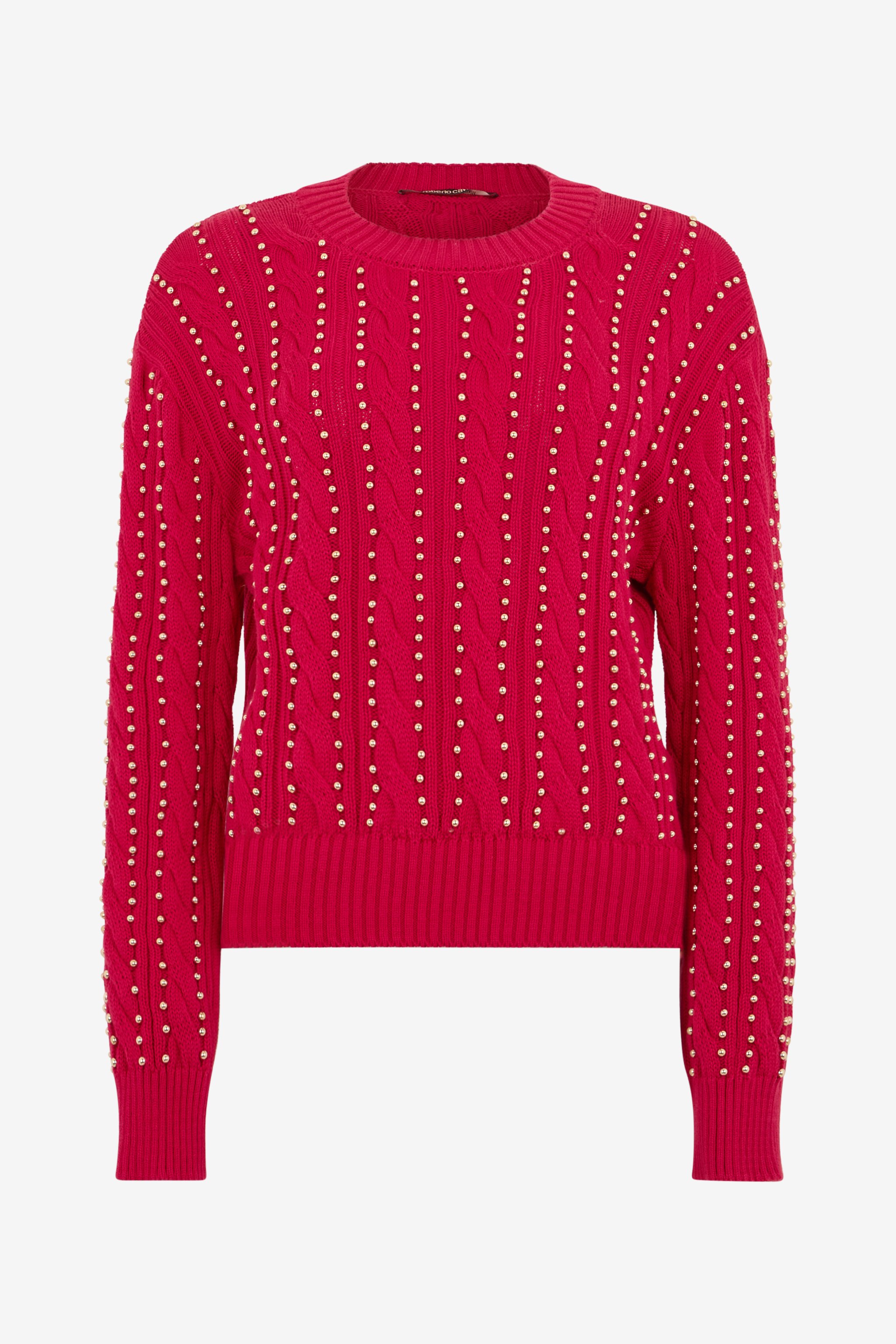 Red Studded Cable-knit Sweater