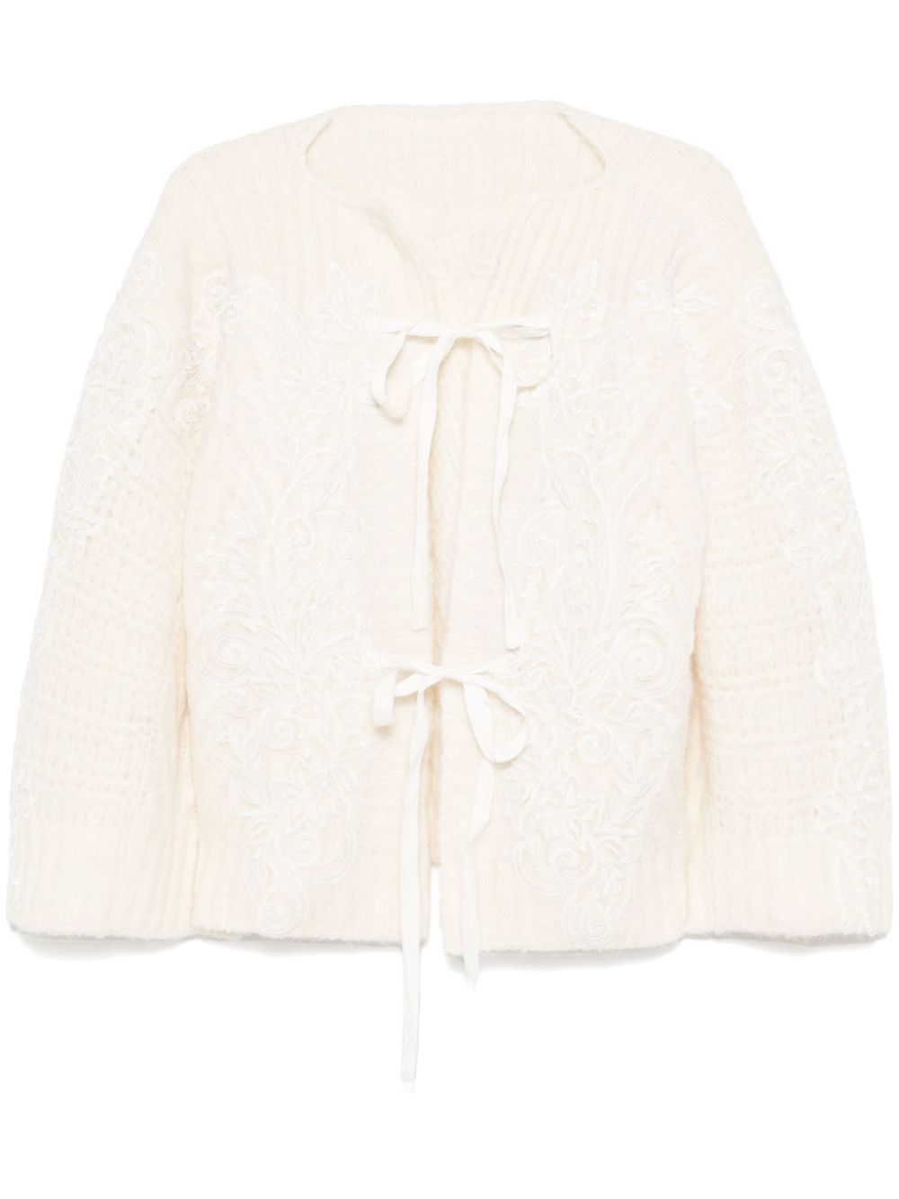 Floral lace-appliqué cardigan - Neutrals