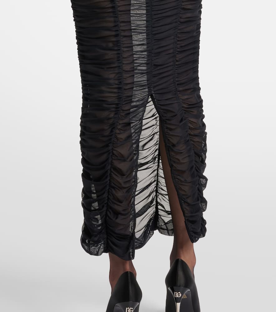 Sheer draped tulle midi dress