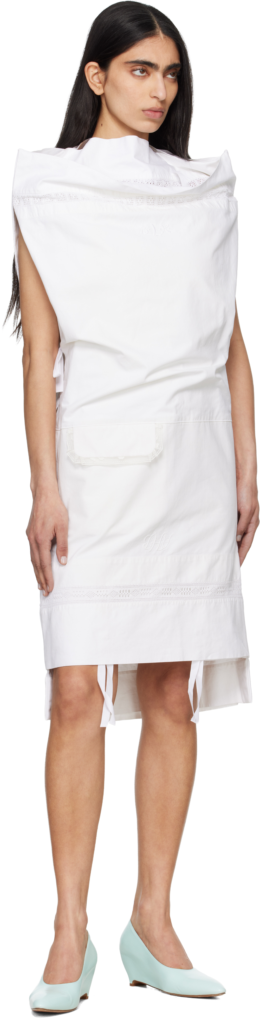 White Open Pillow Case Midi Dress