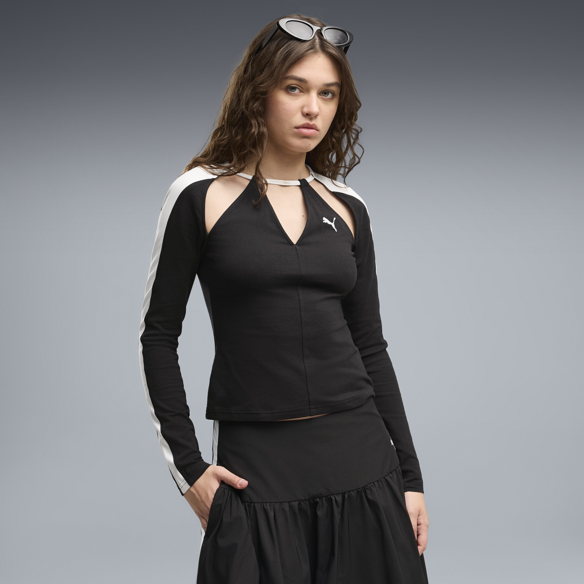 PUMA T7 Women's Slim Long Sleeve Cut-Out T-Shirt in Black
