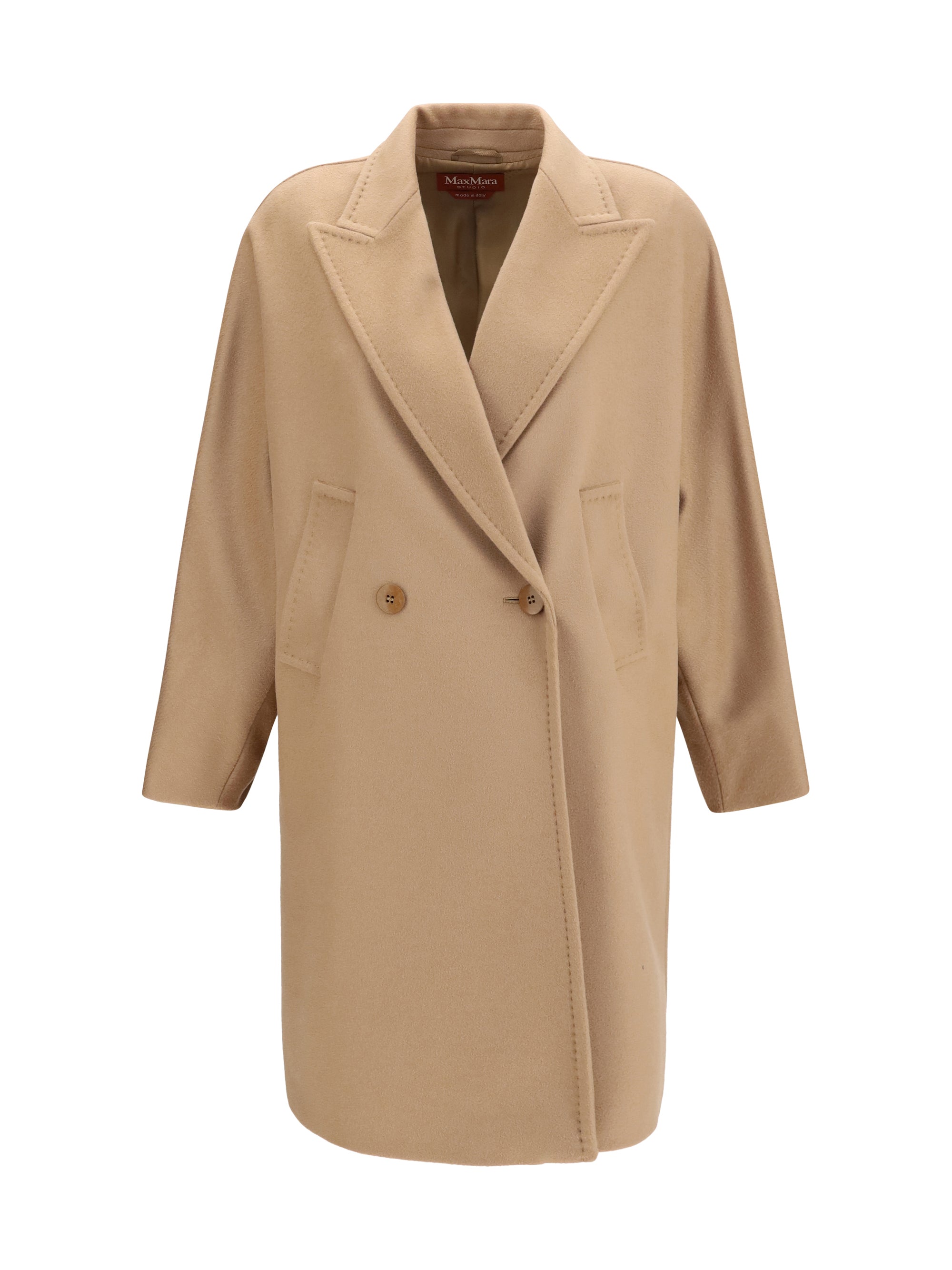 Double-Breasted Wool Drap Coat — Beige