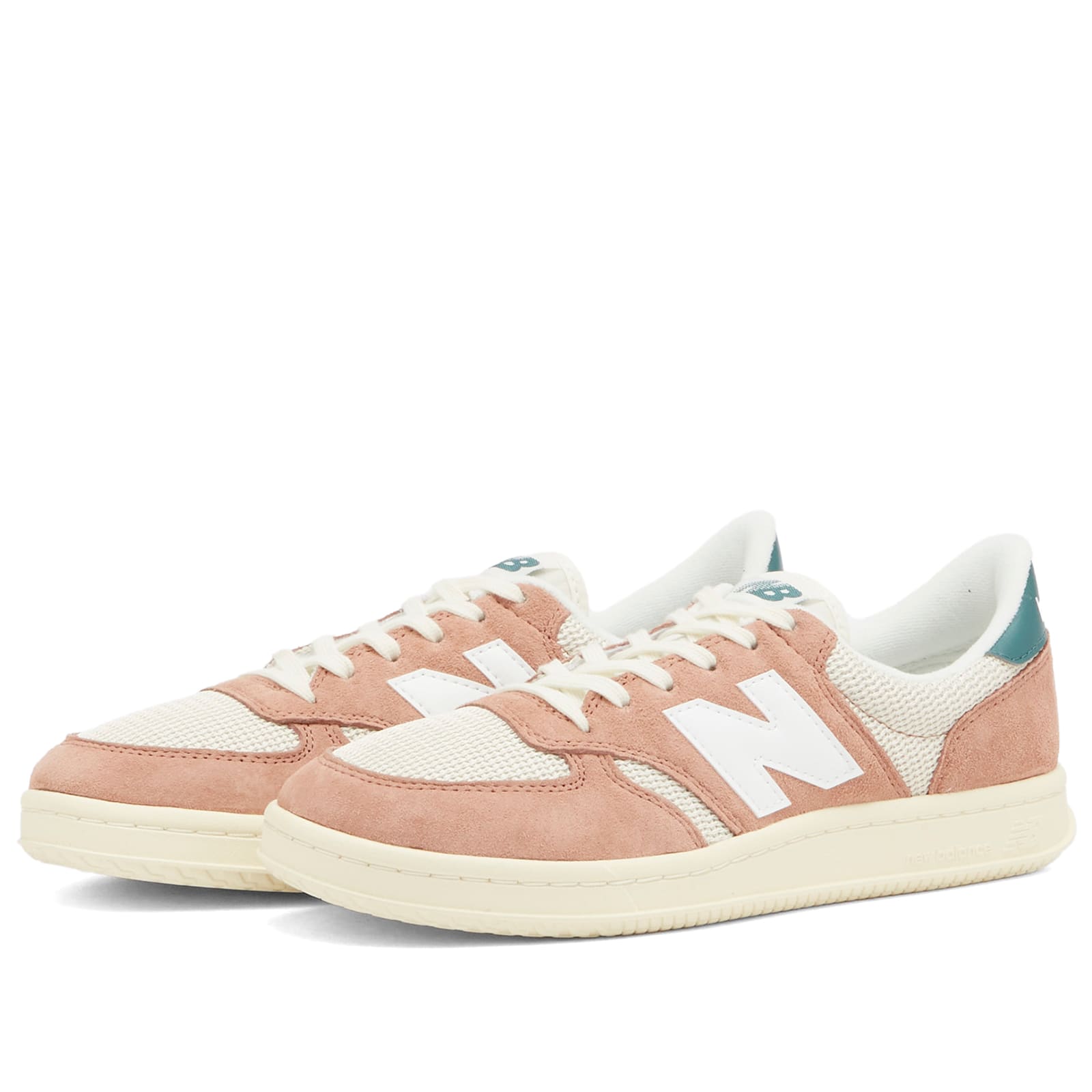 New Balance Unisex T500 in Brown/Beige/Green/White Suede/Mesh, size 4