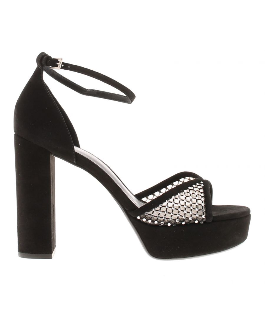 Ted Baker Womens Heels Bexins Suede Leather Platform Block Heel Peep Toe Black