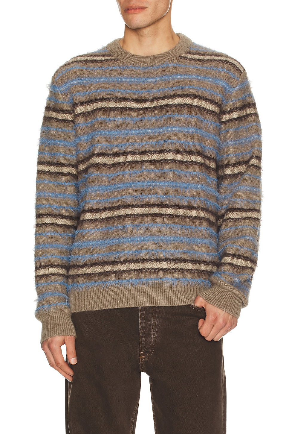 SAMSOE SAMSOE Safinnley Sweater in Oatmeal Stripe - Grey,Blue. L also in M, XL/1X