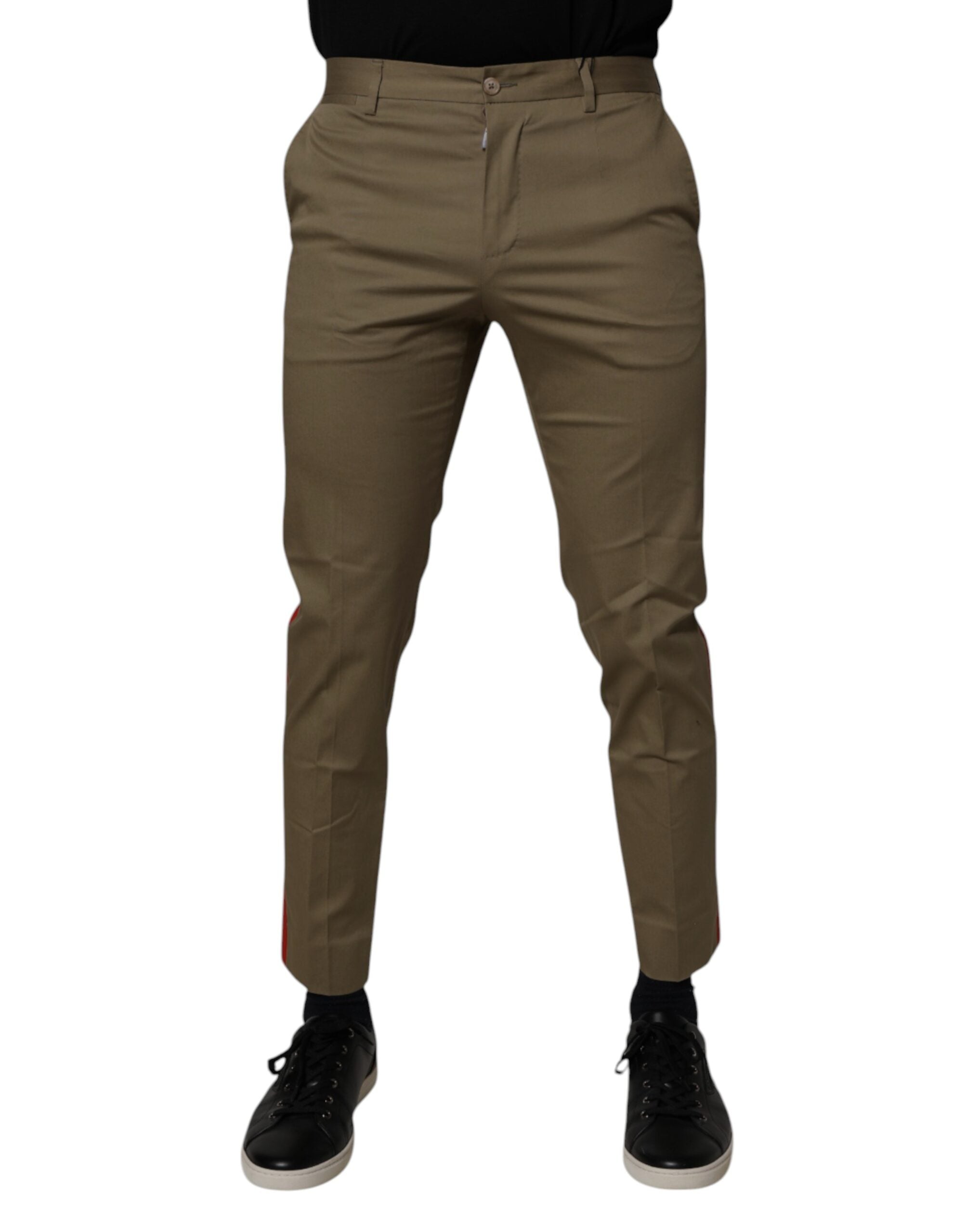 Cotton-Elastane Tapered Trousers — Brown