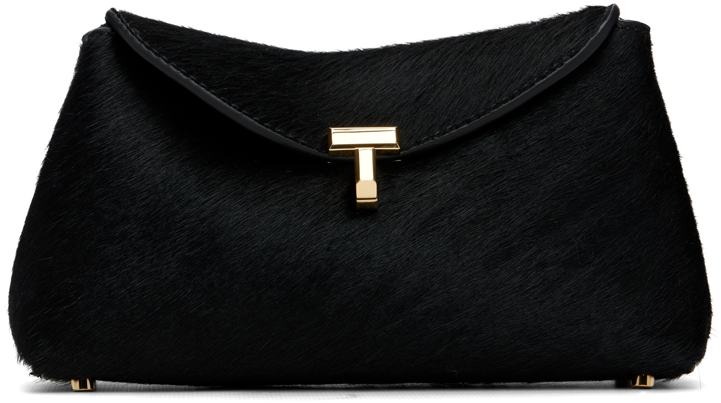 Black Mini T-Lock Pony Hair Clutch