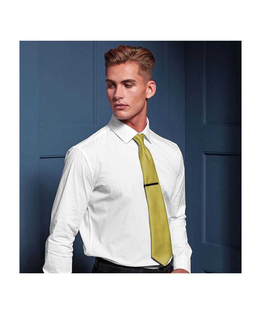 Premier Mens Plain Satin Tie Narrow Blade Lemon - Yellow - One