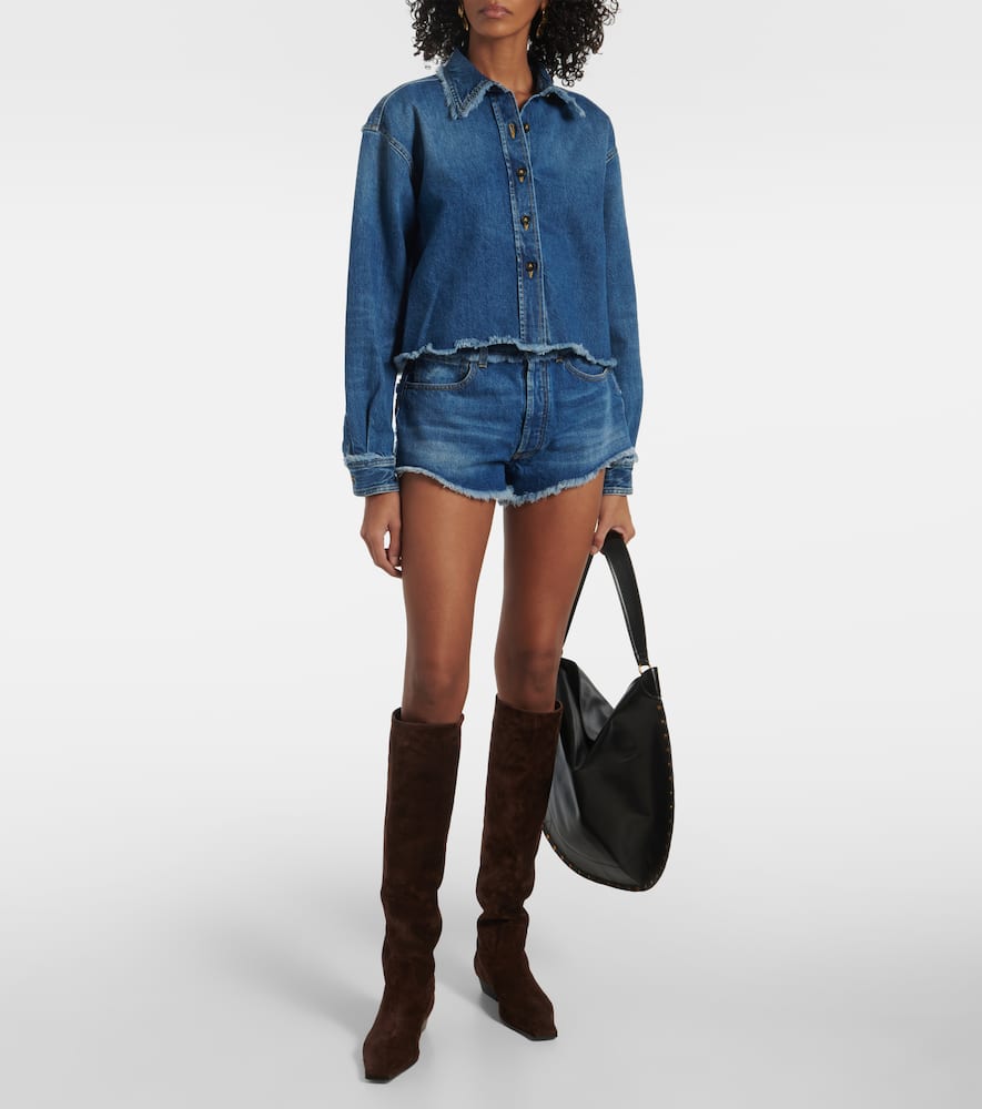 Fringed denim shorts