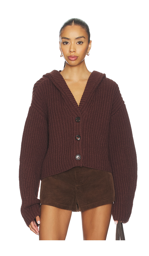 Lovers and Friends Anika Hooded Cardigan in Chocolate. M. Also in XS