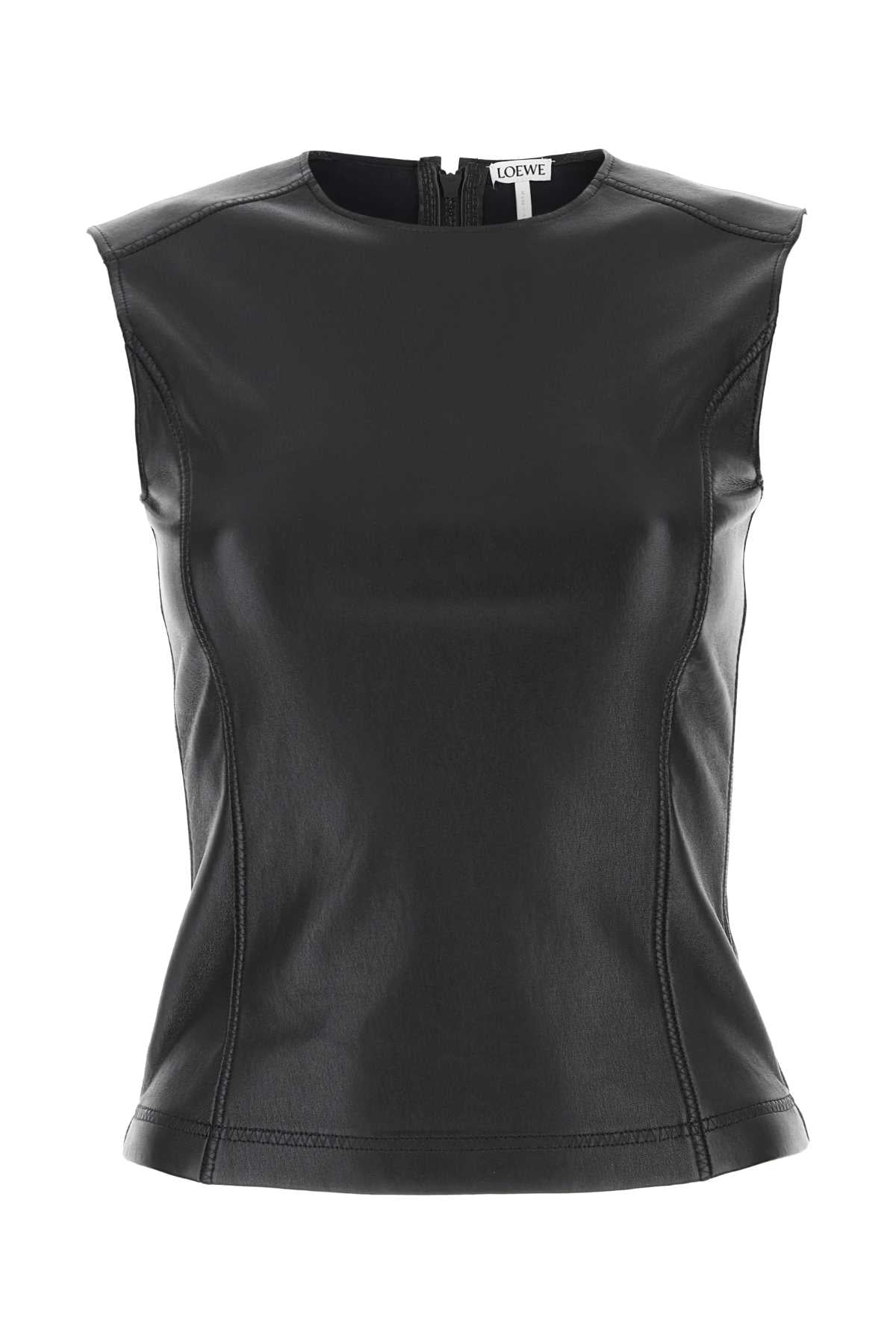 Leather and Nylon Tank Top — Black