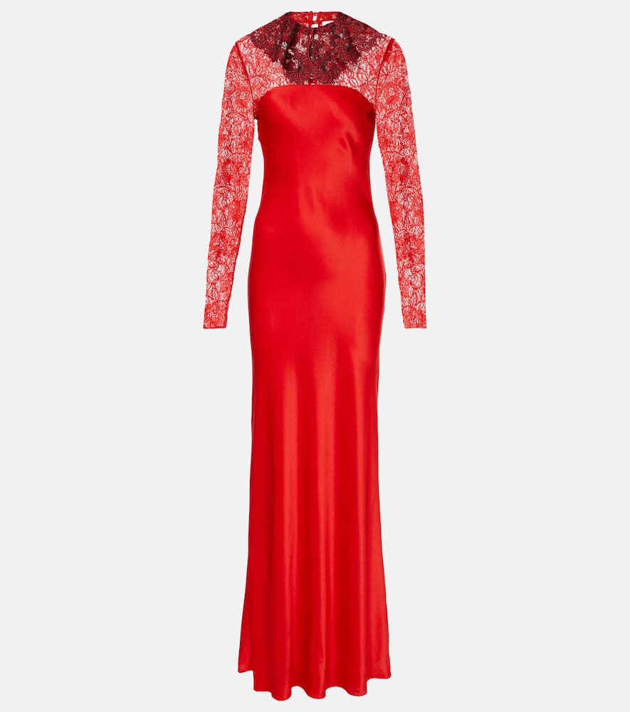 Lace-trimmed silk-blend satin gown