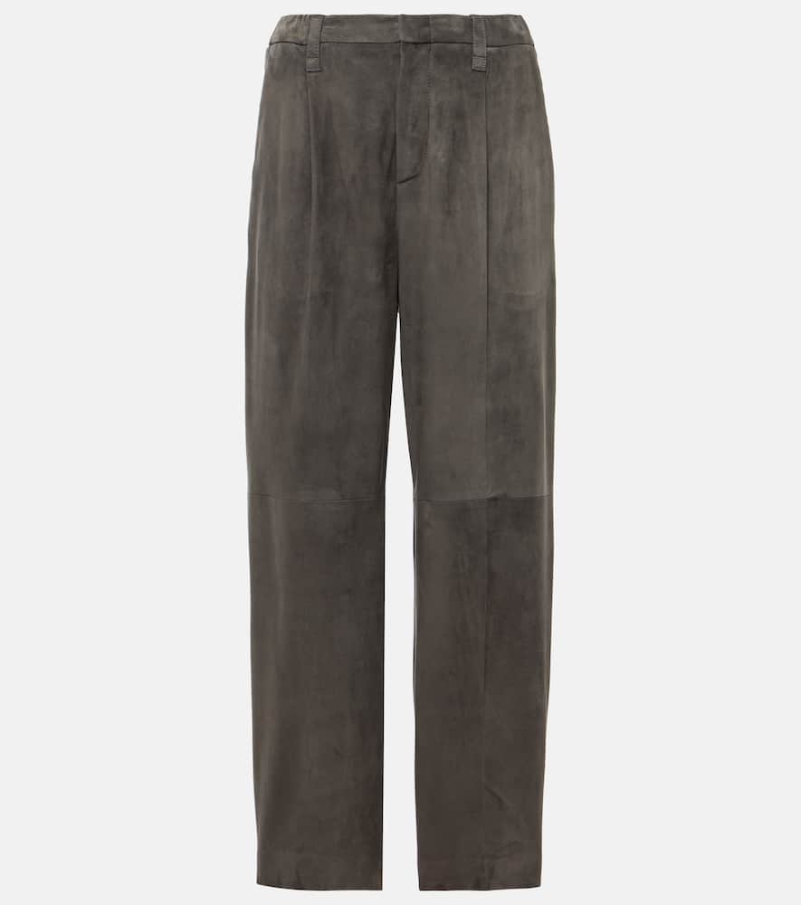 Suede straight pants