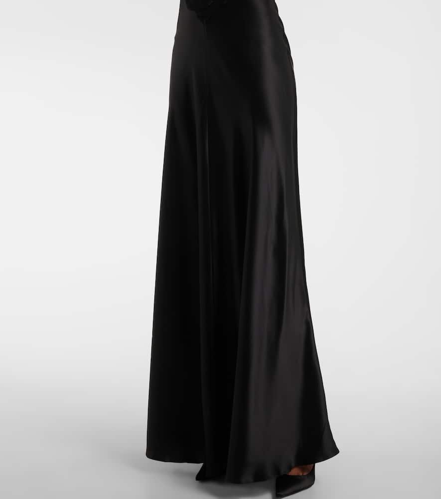Lace-trimmed silk charmeuse gown