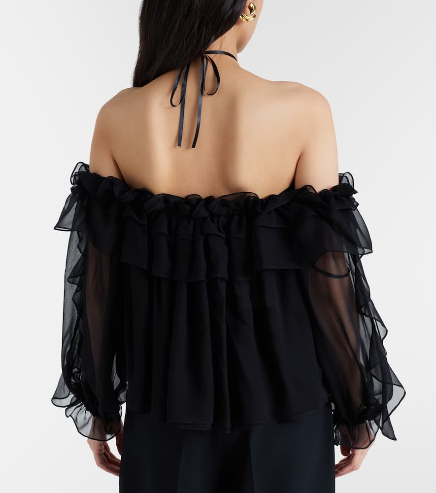 Floral-appliqué silk tulle top