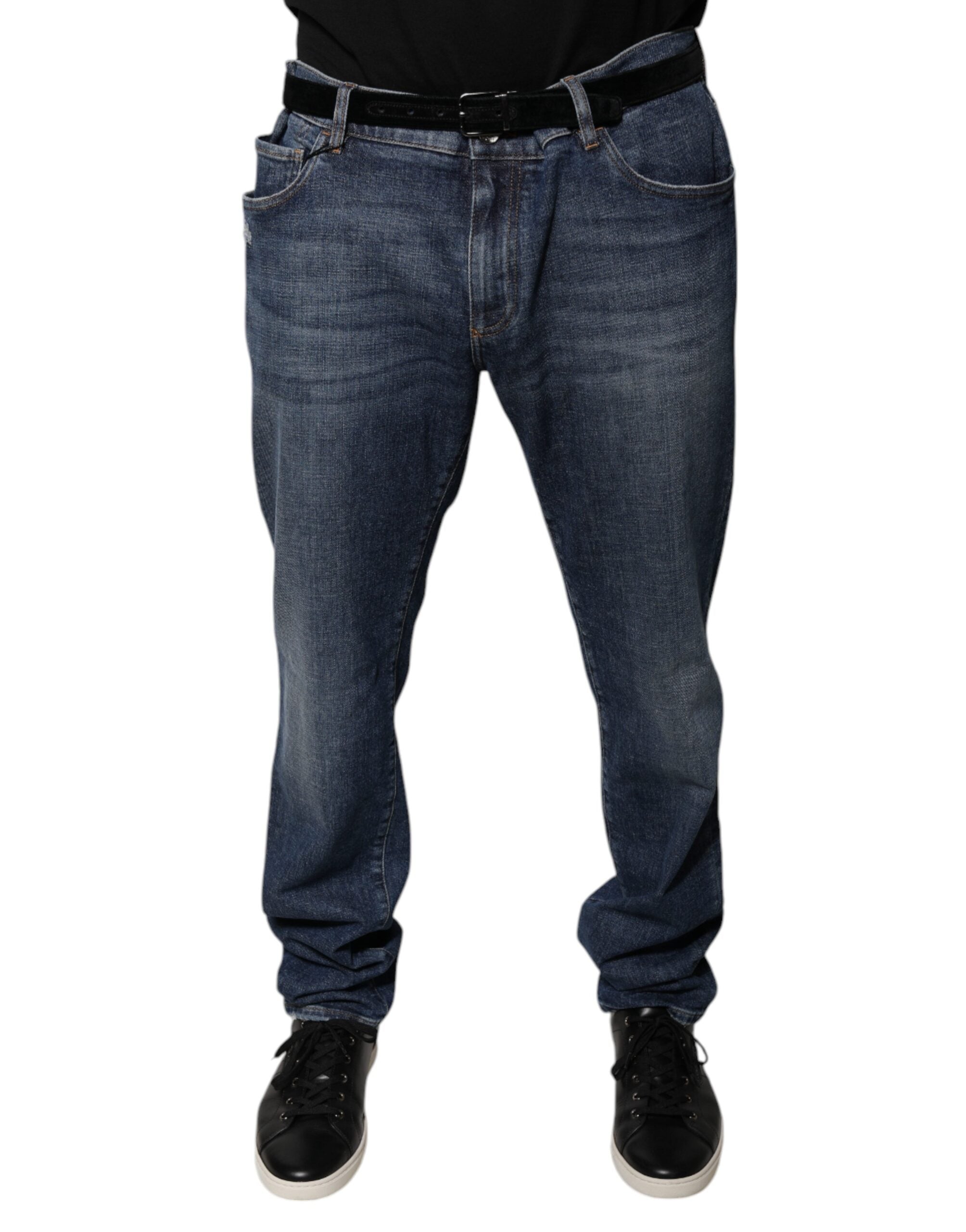 Cotton Logo Skinny Denim Jeans — Blue