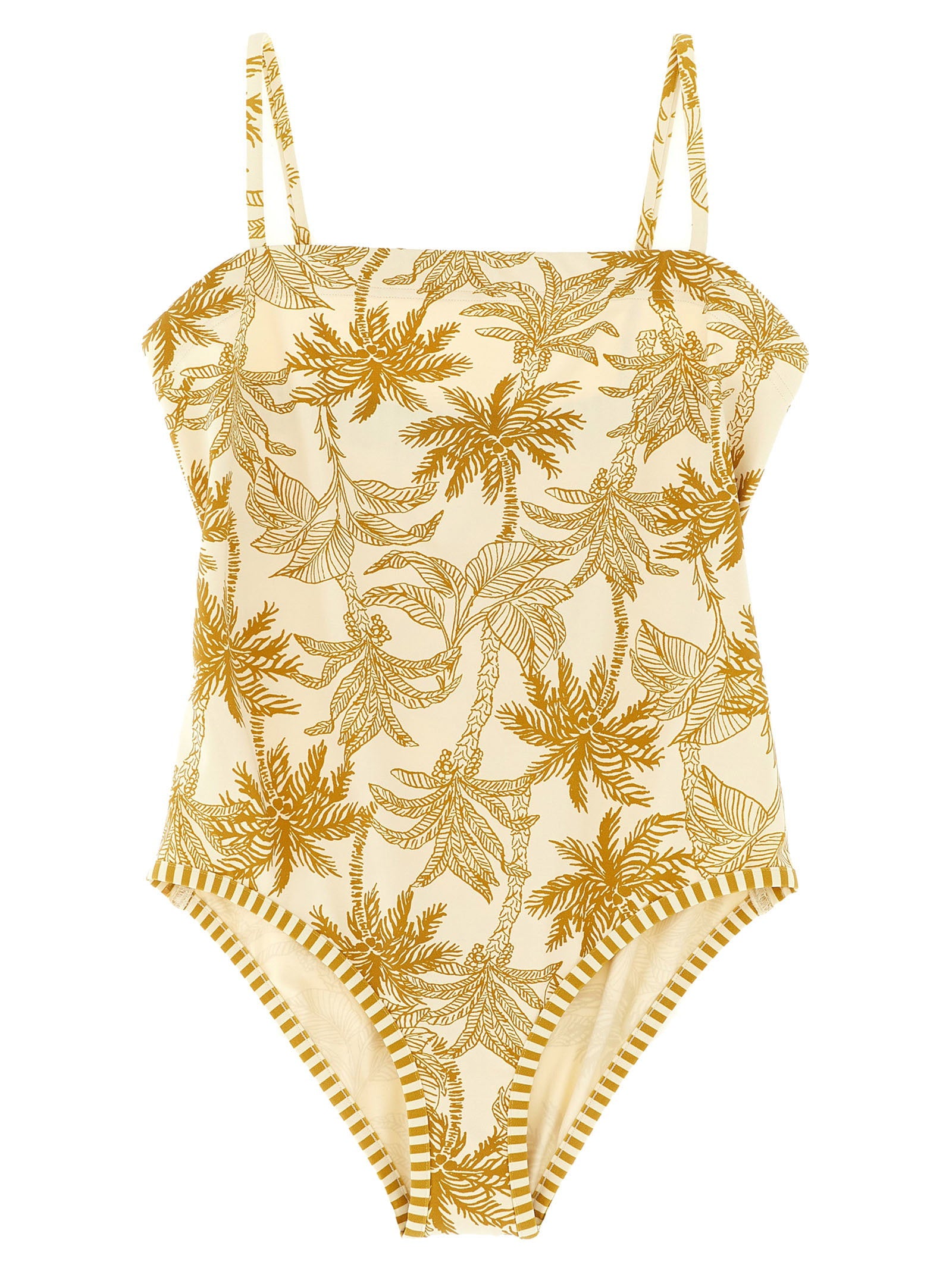 Tropical Leaf Print One-Piece Swimsuit — Cream