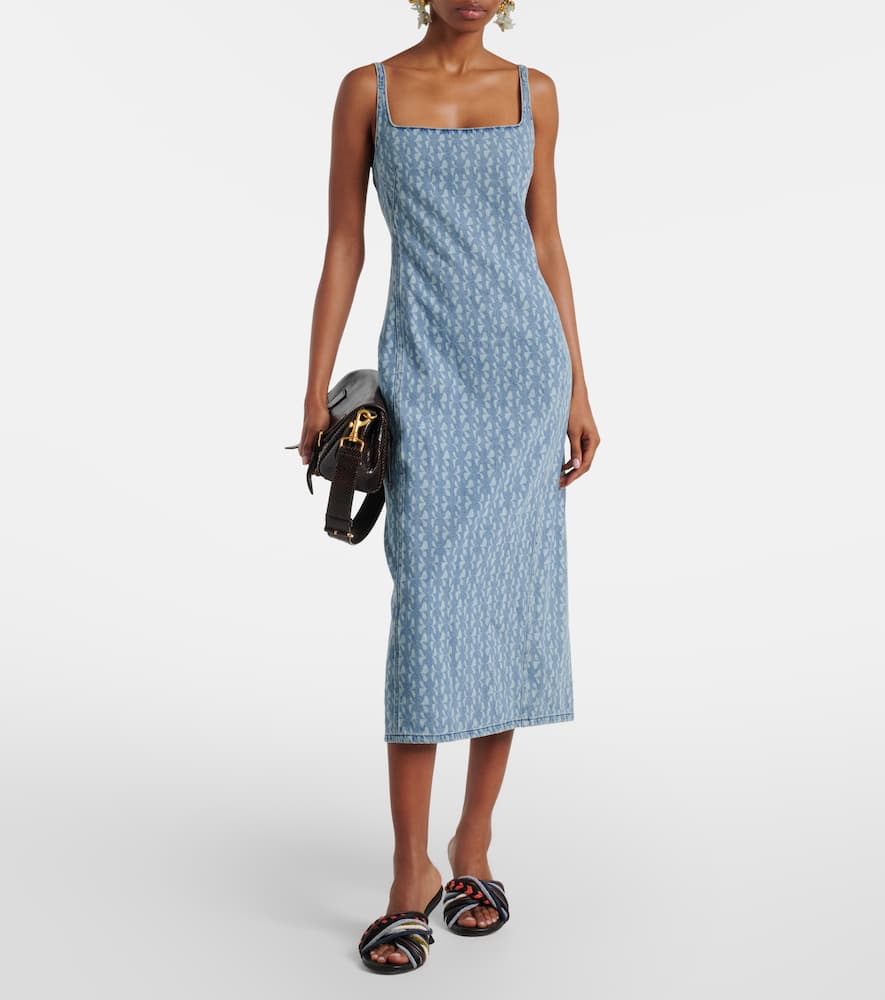 Printed denim midi dress