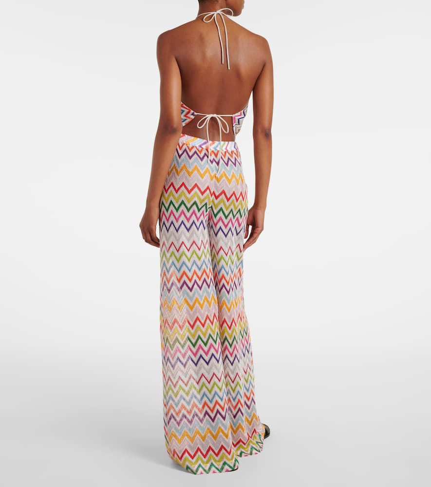 ZigZag knitted open-back halterneck top