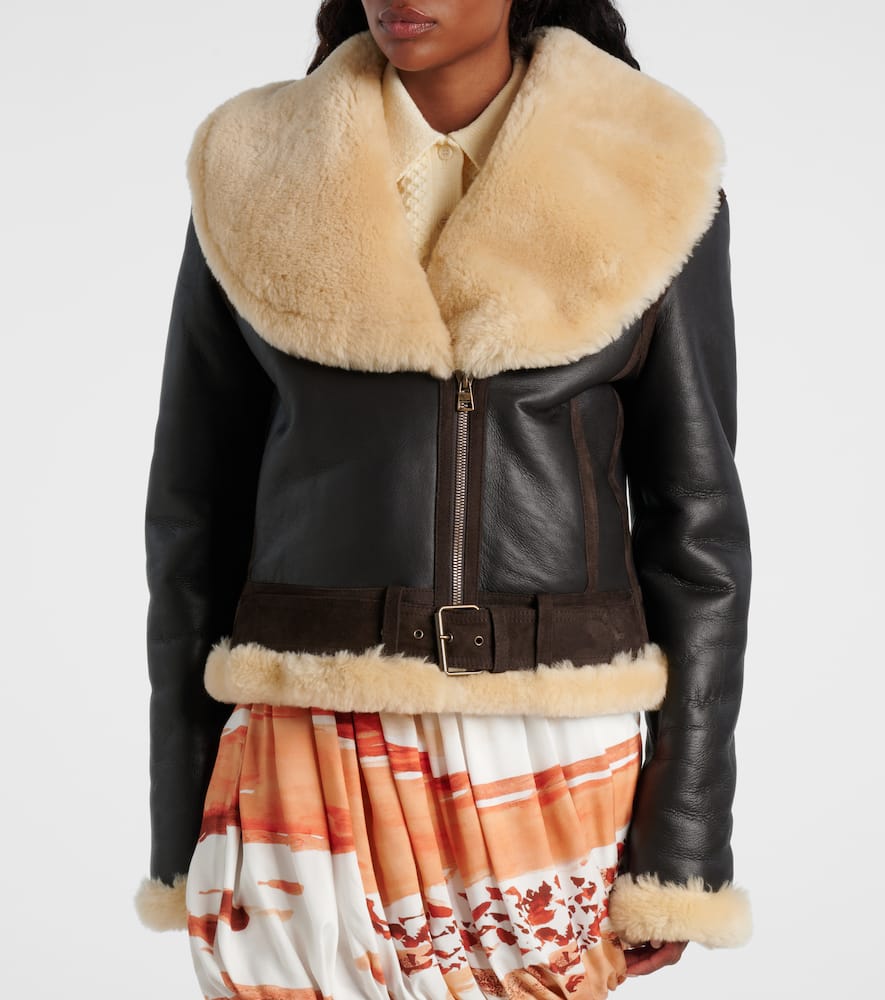 Shearling-trimmed leather jacket