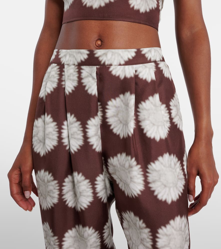 Isola floral silk twill wide-leg pants
