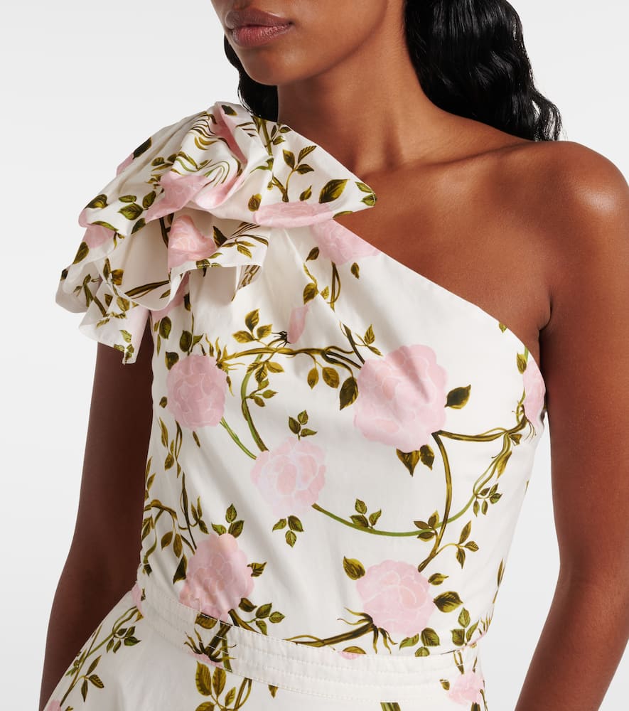 One-shoulder ruffled cotton cocktail dress