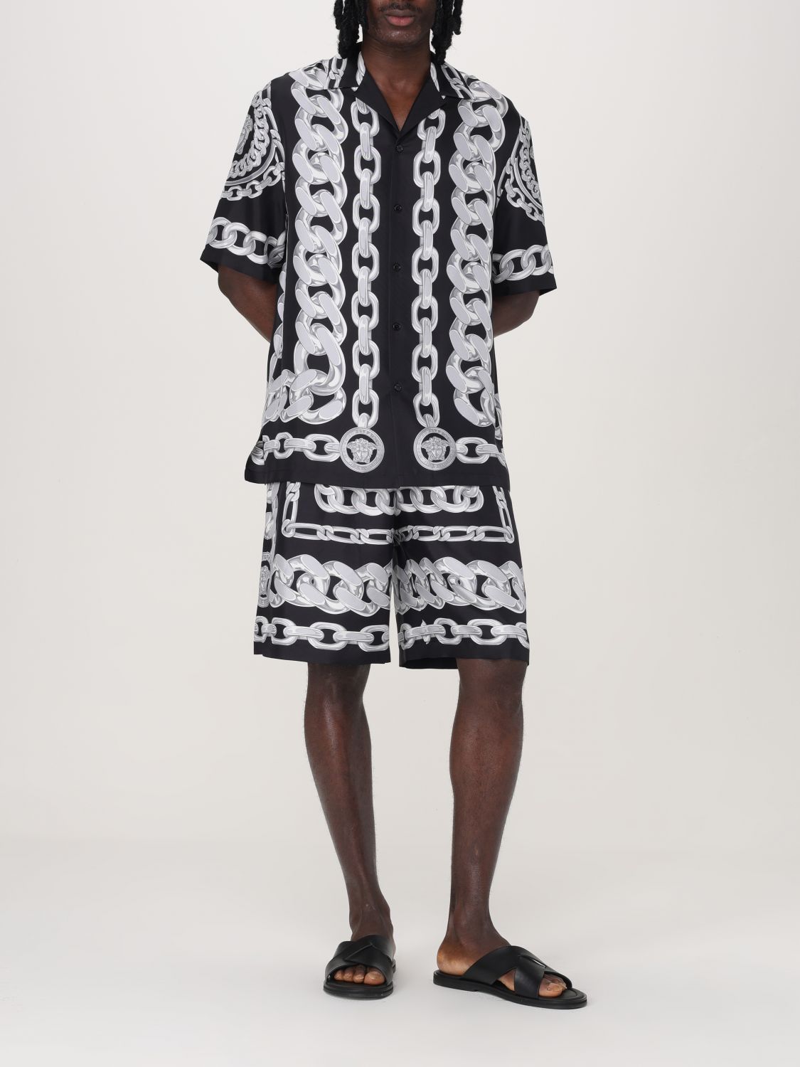 Graphic-print track shorts - Black