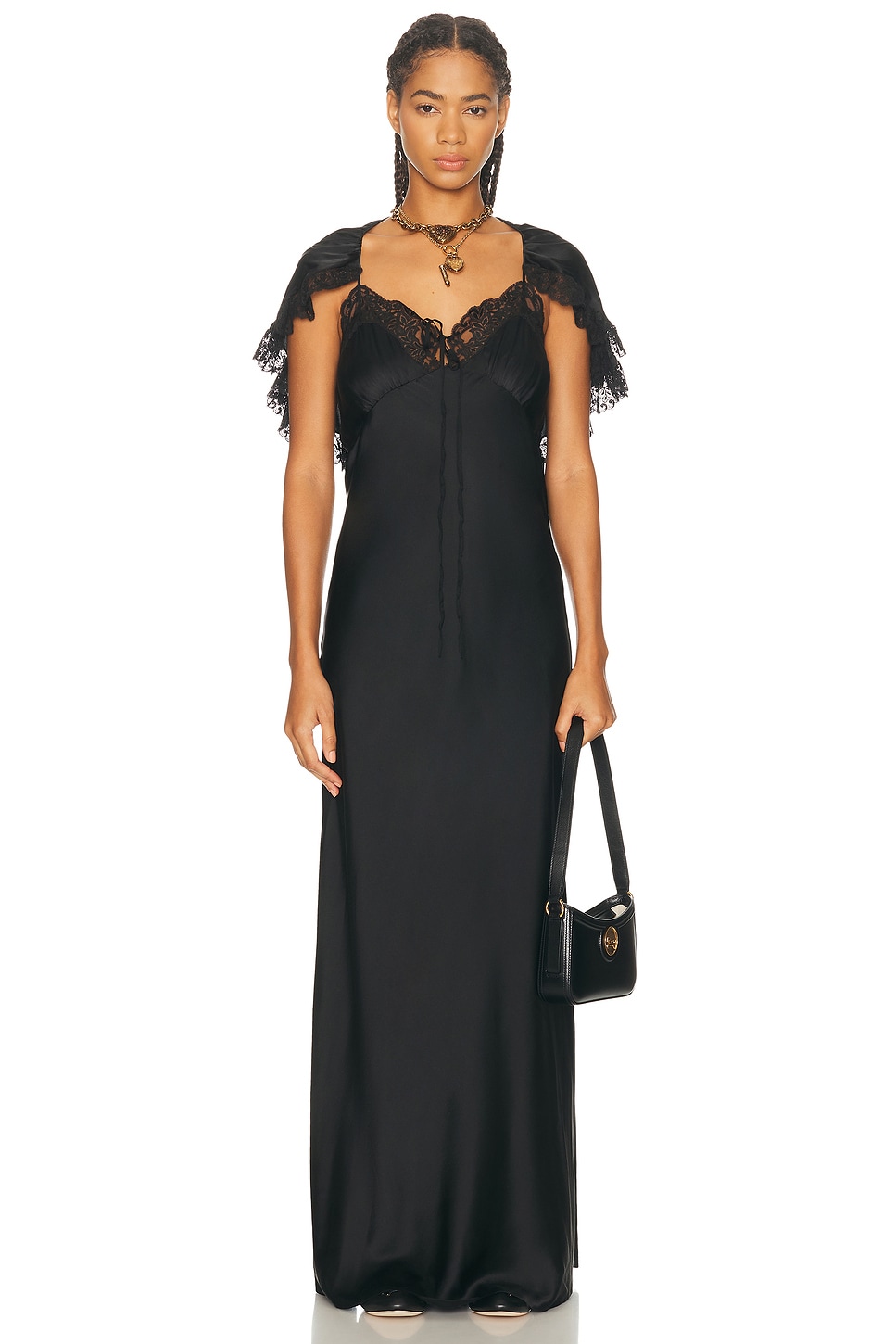 Chloe Lace Shoulder Maxi Dress in Black - Black. 40 also in
